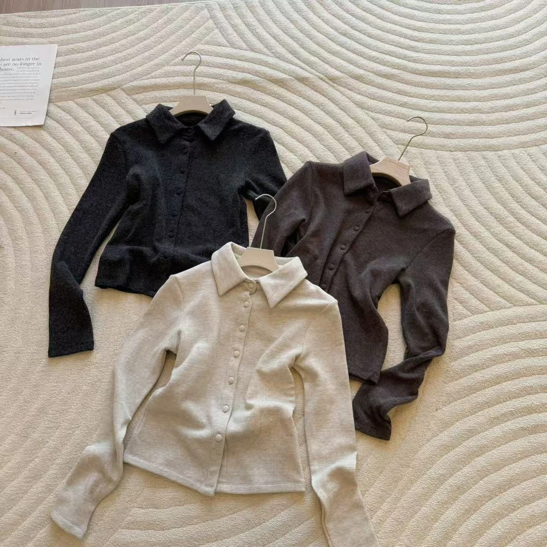 【豆子推荐】38603 冬季加绒Polo领气质长袖打底简约保暖百搭上衣