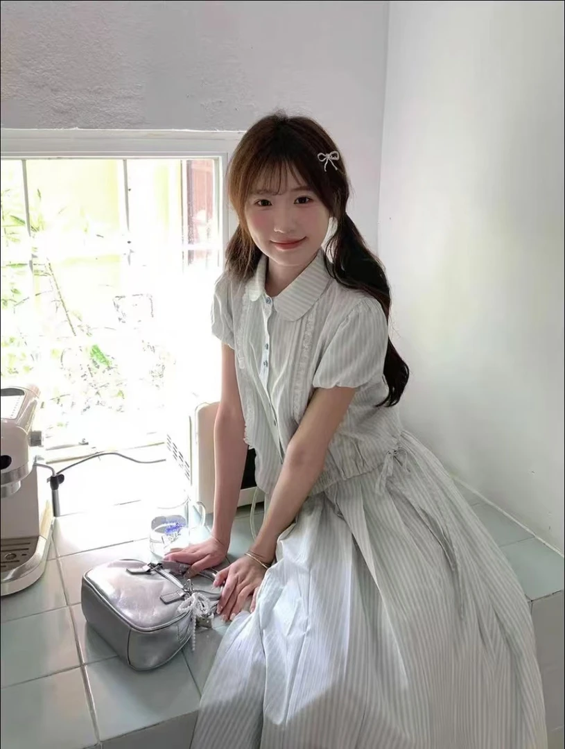 【清】2025新款连衣裙百搭小清新背带裙套装复古气质韩版拼接显瘦