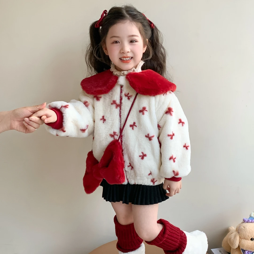 女童毛毛衣外套秋冬款2025新款加绒加厚洋气时髦可爱儿童女宝冬装