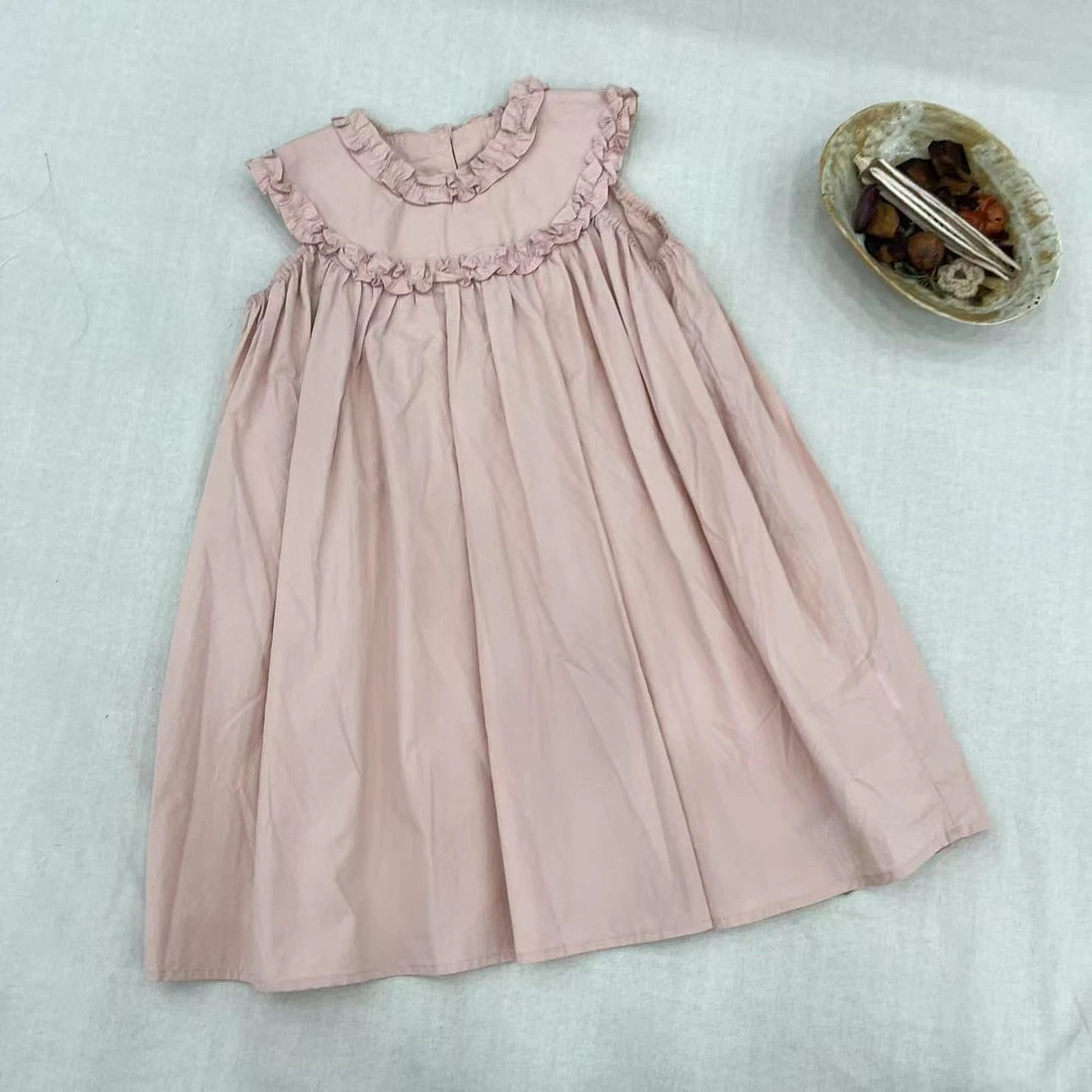 〖姐姐家〗2025夏款儿童萌娃穿搭花边领无袖连衣裙sy3193