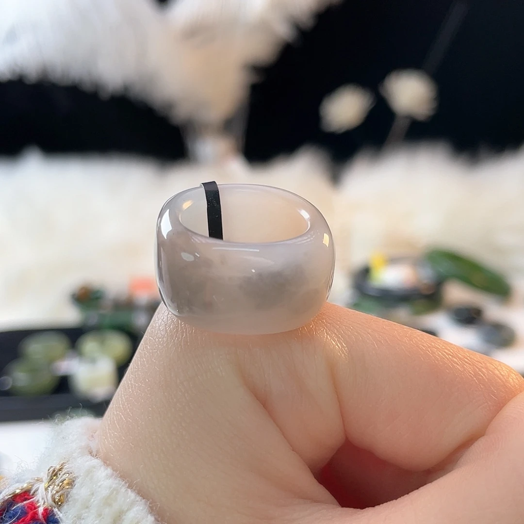 和田玉未镶嵌戒指k11 烟紫飘紫方圆16.6mm