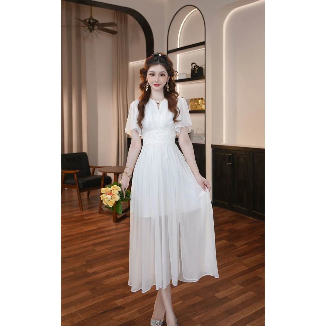 【晚晚定制】设计师新款仙气初恋温柔白月光轻奢高级收腰气质45306