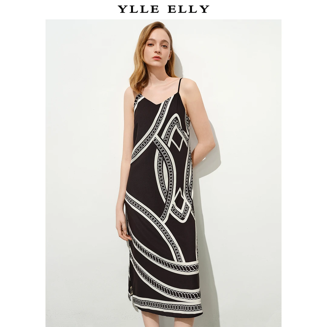 【杨阳专属】黑白撞色螺旋条纹吊带连衣裙夏季新款Y534004513