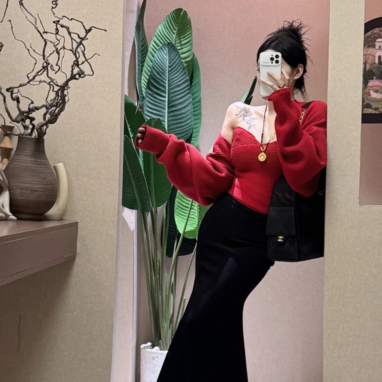 Wellsoong【新年红】两件套毛衣