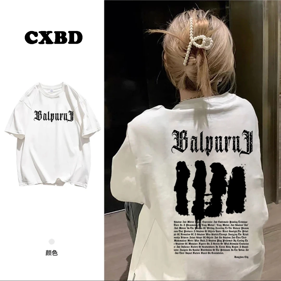 AZGO百搭宽松印花ins美式纯棉休闲小众学生圆领T恤（人）