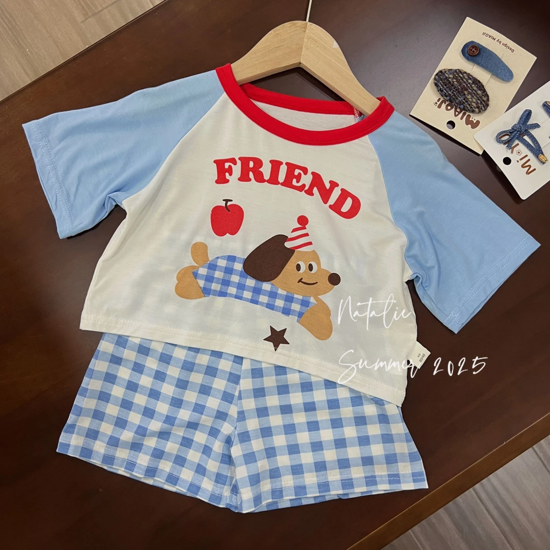 女宝亲子莫代尔空调服套装家居服睡衣格子