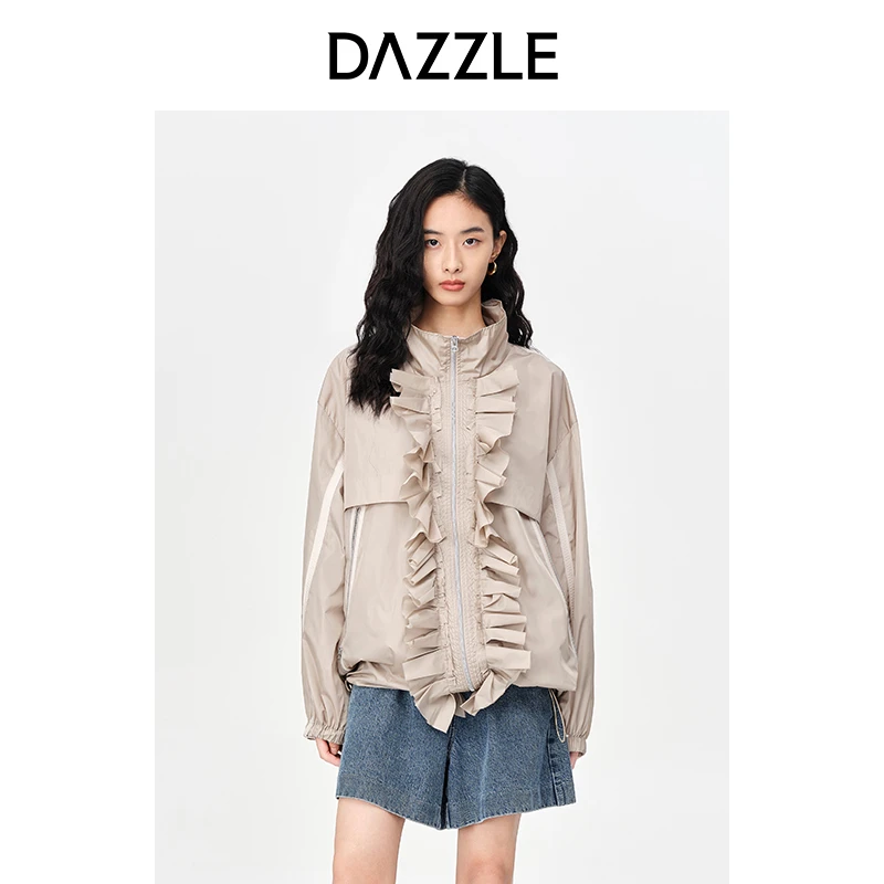 下架】【赵老板专属】DAZZLE地素秋花边装饰宽松薄款休闲外套2E3F428