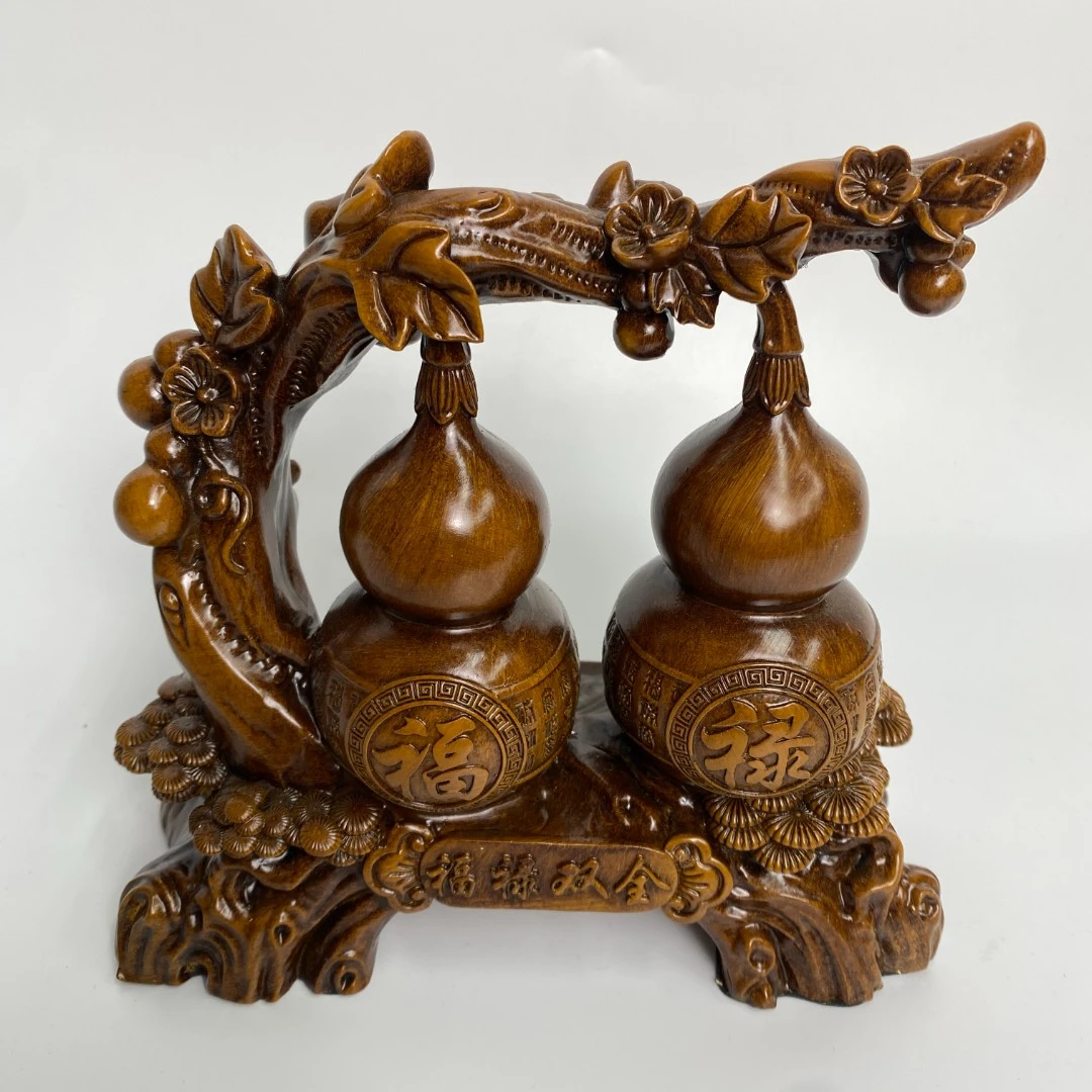 旺旺【小号木纹福禄双全雕刻】适合玄关电视柜客厅架装饰工艺品福字