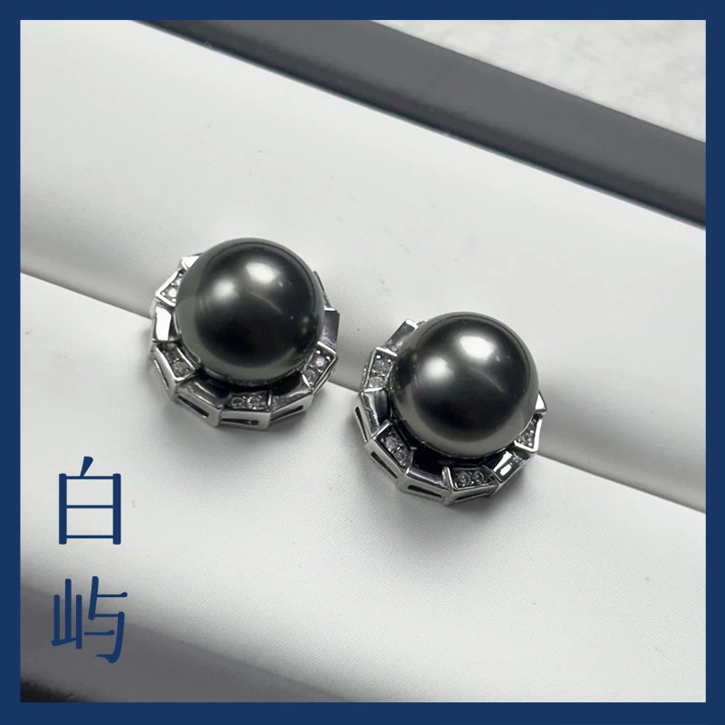 【团团】E53海水大溪地珍珠S925银耳钉8-9mm