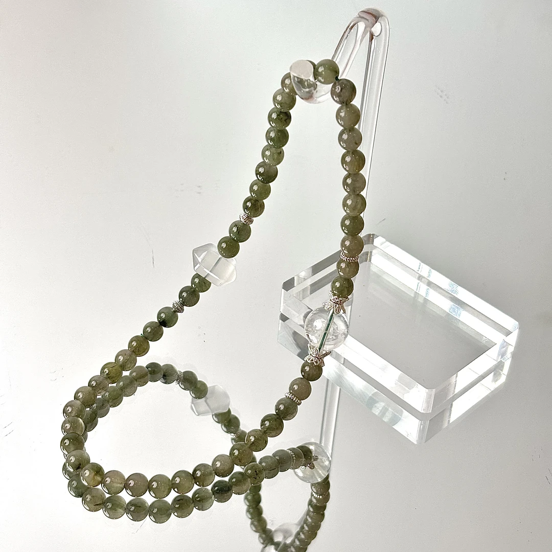 【绿CC】14mm白水晶+绿发晶7mm双圈手串面小仙多样性发其一