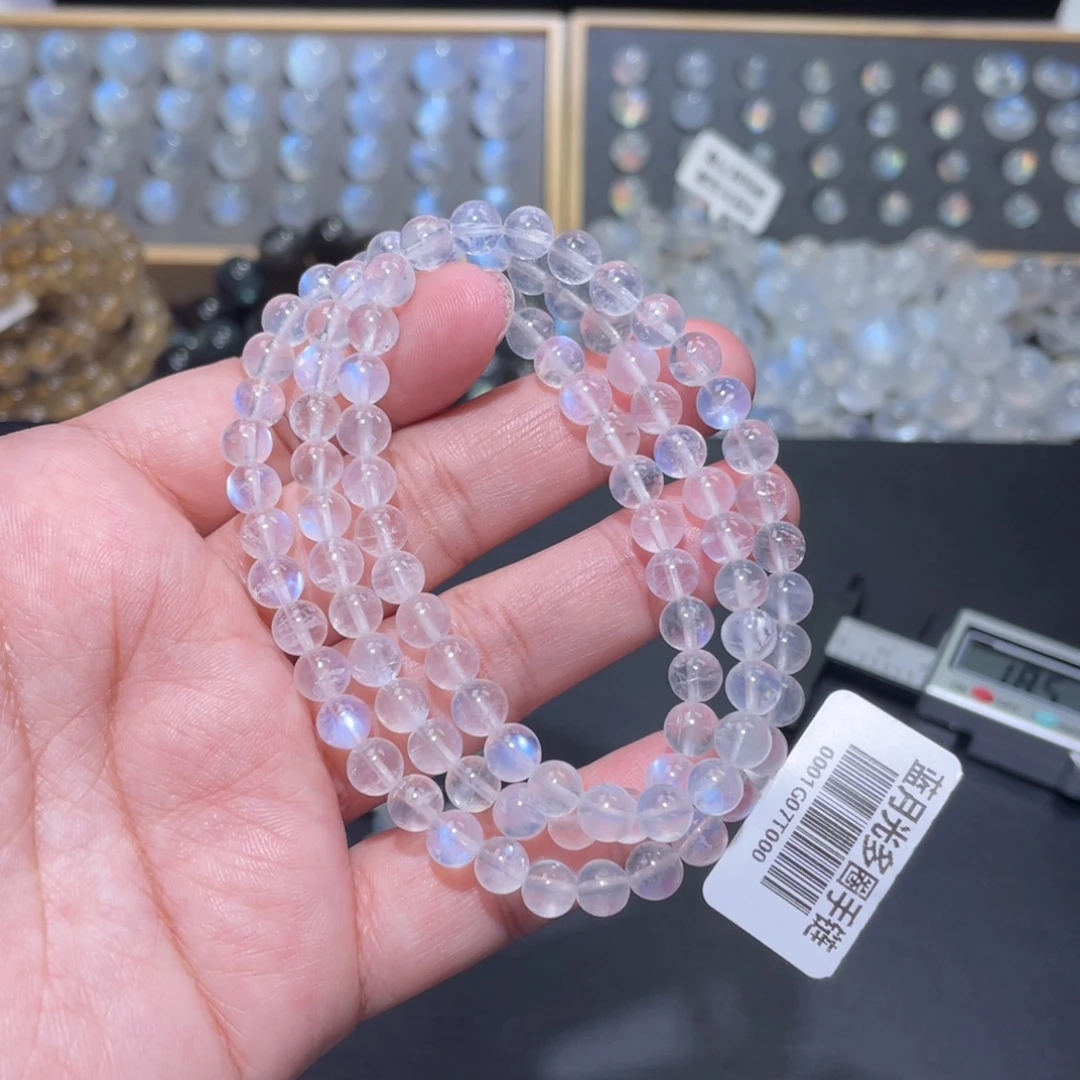 i***.未镶嵌长石手链透体蓝月光手链多圈6mm