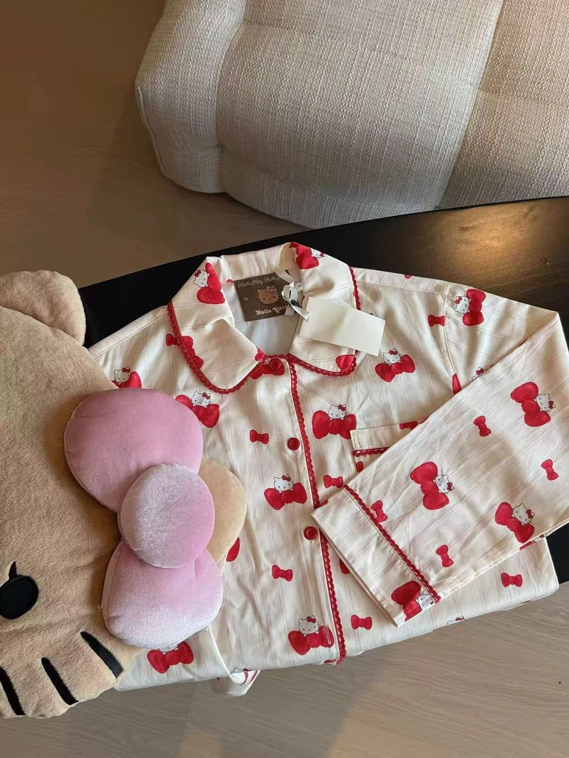 【蝴蝶结Kitty长袖套装】新潮牌可外穿天丝棉居家服套装