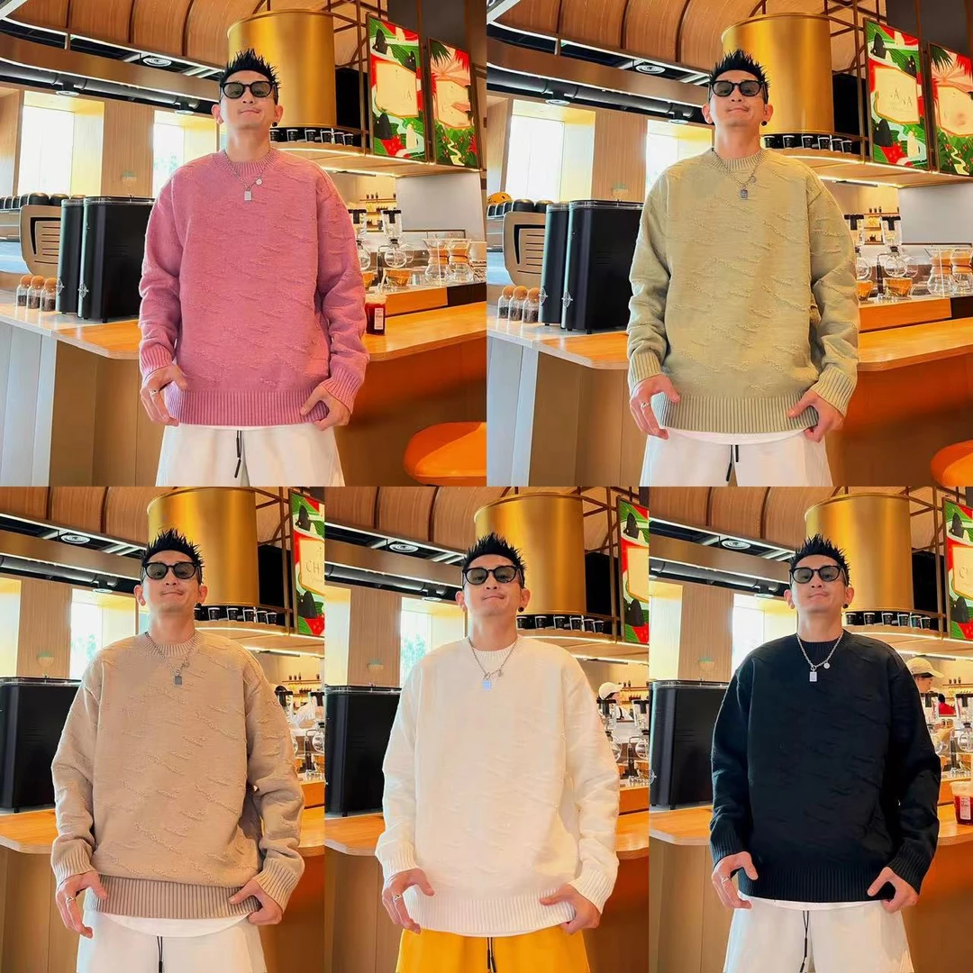 小众不规则纹理设计感秋季情侣穿搭纯色休闲日常圆领长袖针织毛衣