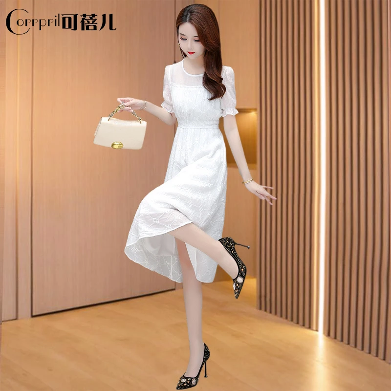 【可蓓儿】白色雪纺纱料连衣裙女2025新款夏轻奢高级感广州十三行