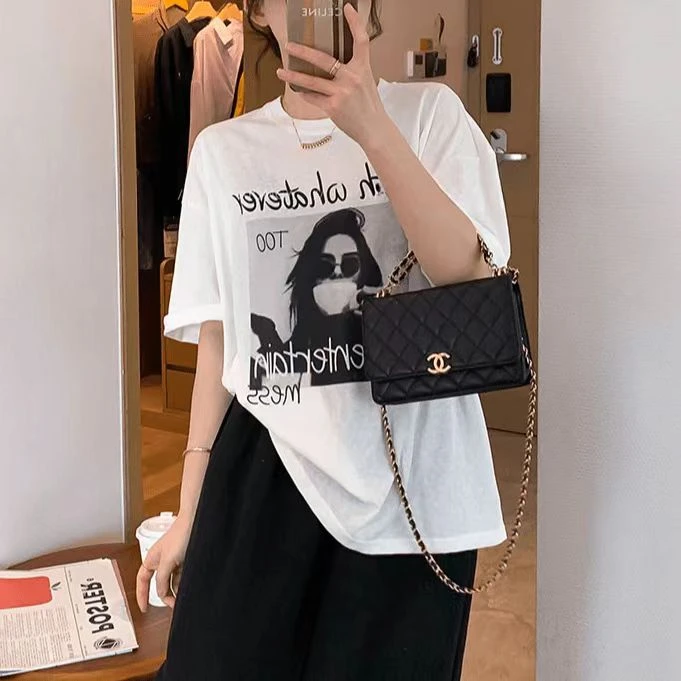 欧货高品质白色圆领短袖印花T恤女2025夏季新款老钱风松弛感女装