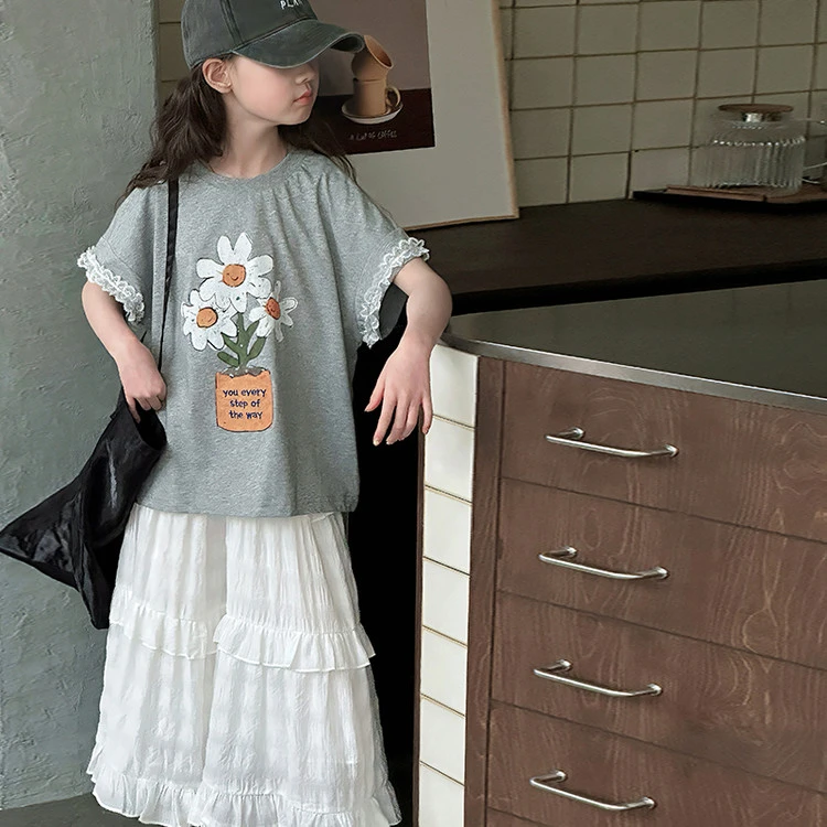 女童半身裙套装时髦长款半身裙2025新款中大童超仙韩版蛋糕裙夏装