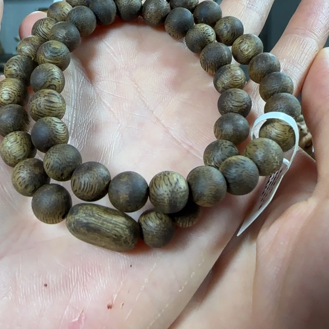 手串沉香绿奇楠沉香圆珠双圈定制08手串