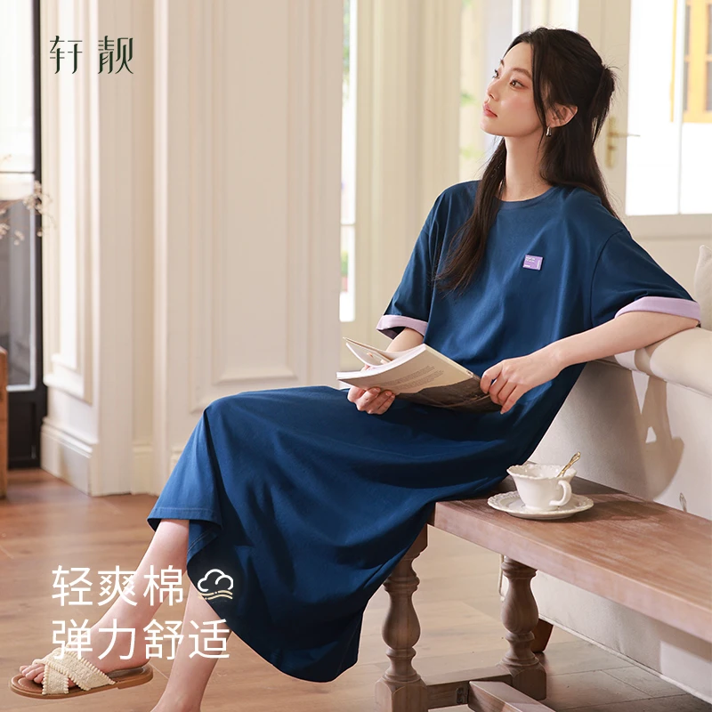 【纯棉】睡裙女士夏季薄款短袖长裙睡衣休闲可外穿2025新款连衣裙