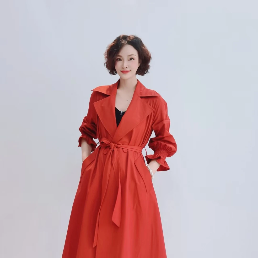 2311 时尚气质通勤百搭泡泡袖纯色风衣JR