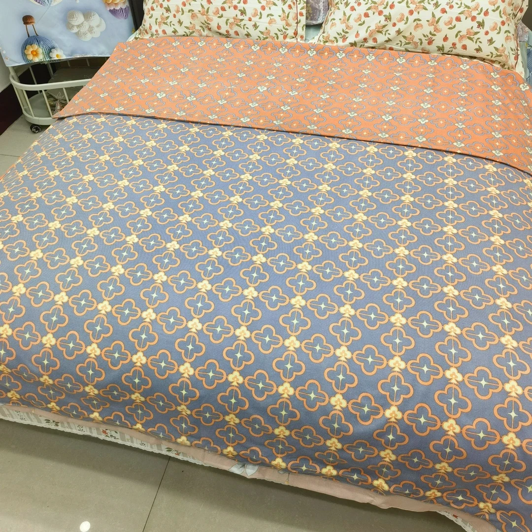 (橙蓝格子)双层纱单人双人被罩被套23