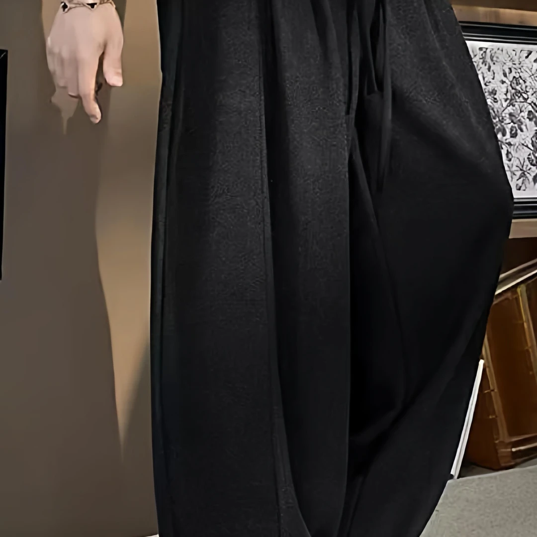 男装秋季新款潮流千鸟纹垂感羊毛阔腿裤气质慵懒松弛感男士弯刀