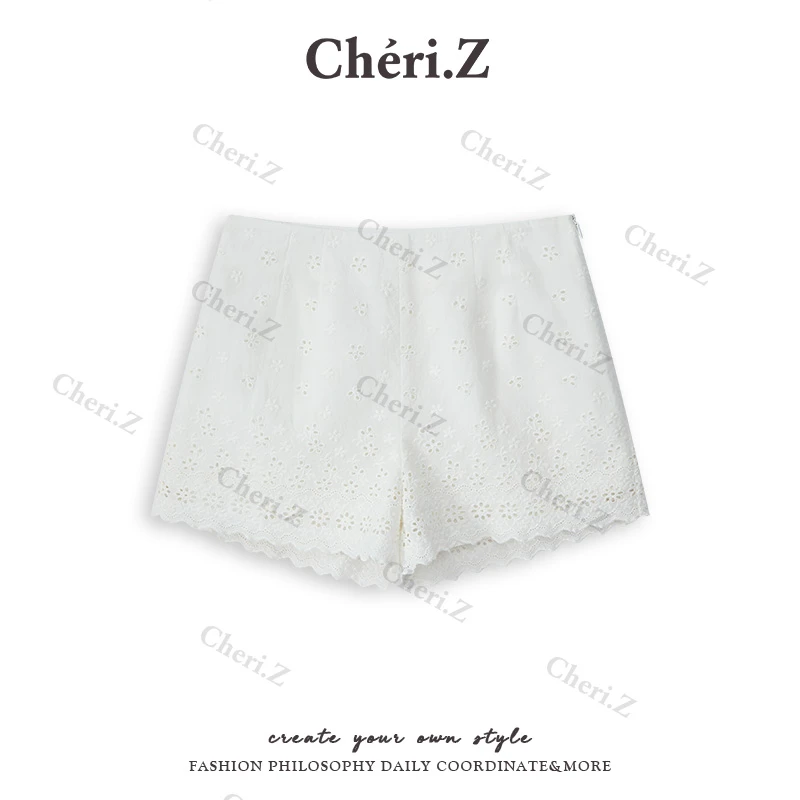 CHERI.ZD0*n重工刺绣 法式浪漫 立体A字高腰短裤C25A13197T