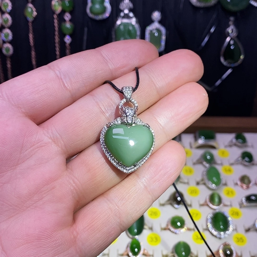 和田玉（碧玉）银S925镶嵌颈饰