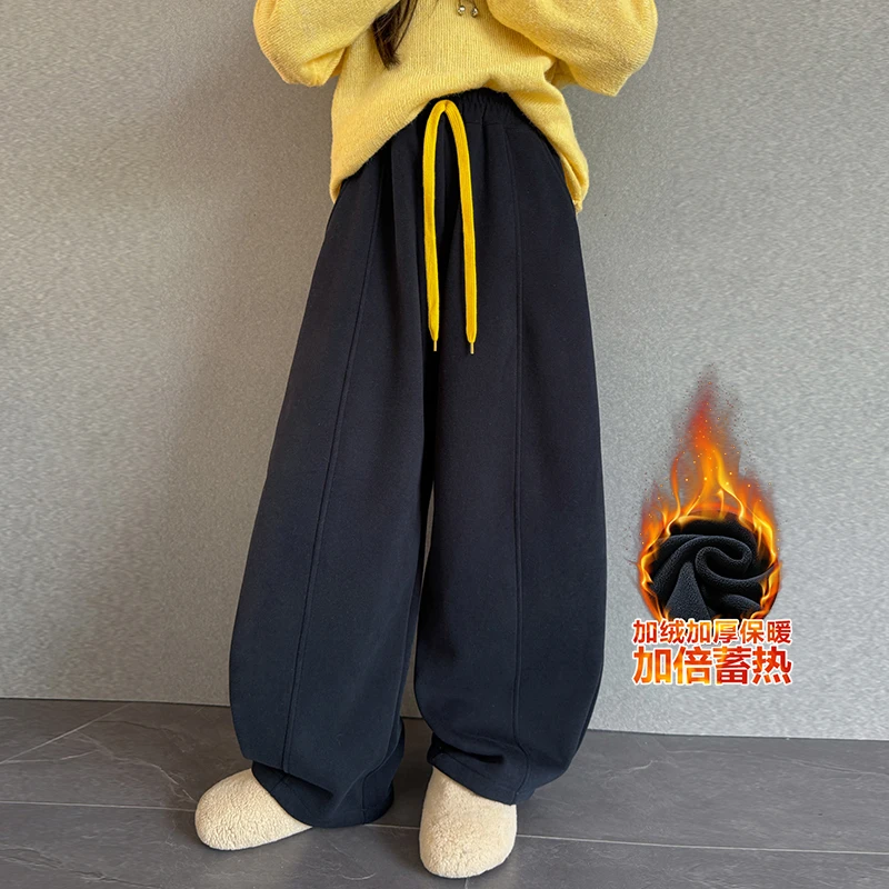 女童时尚冬季加绒加厚阔腿卫裤6-12岁中大童宽松时髦百搭洋气韩版