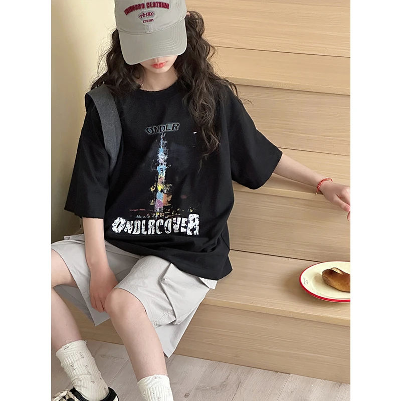 k28529韩系破洞女童夏装短袖T恤儿童上衣2025新款半袖休闲衣服潮t