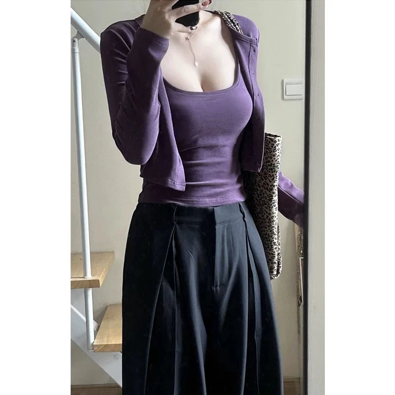 依二一大码美式纯欲开衫春季吊带内搭修身收腰辣妹套装1261