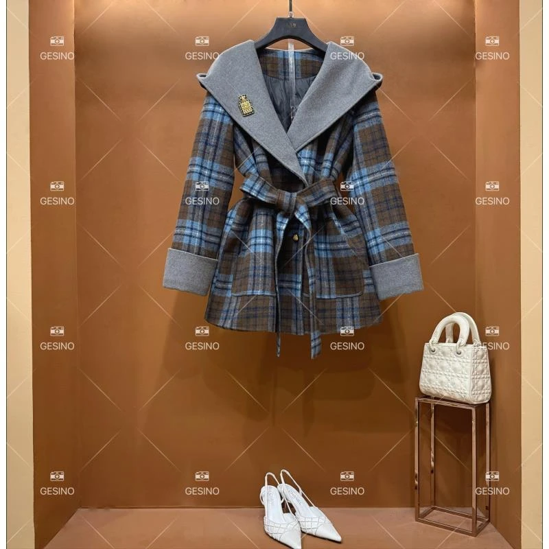 【小悠】秋冬款小香风法式复古中长款翻领气质女外套QD-2024821