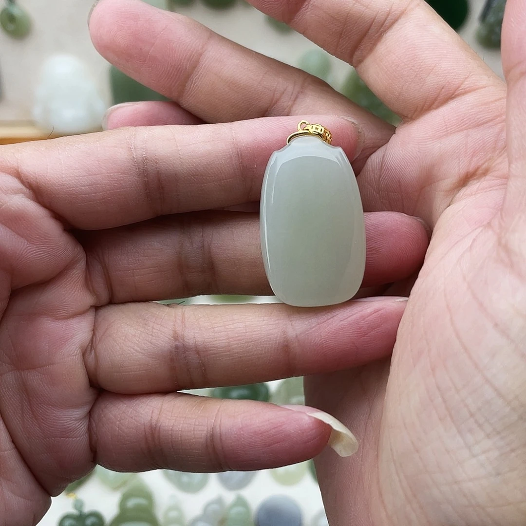 和田玉银S925镶嵌吊坠(不含链)