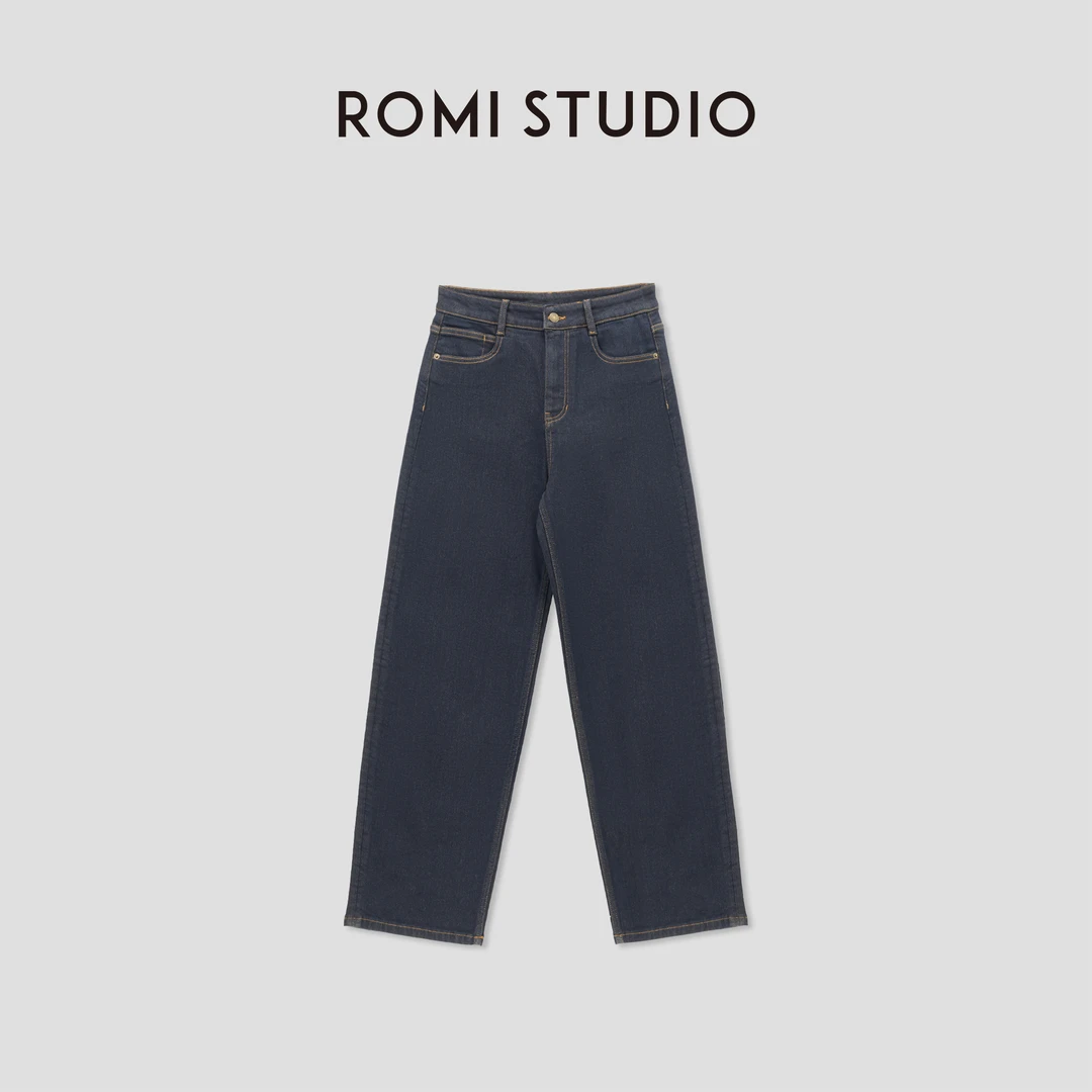ROMI STUDIO“随性松弛”莱赛尔棉混纺洗水做旧直筒牛仔裤23AWN1150