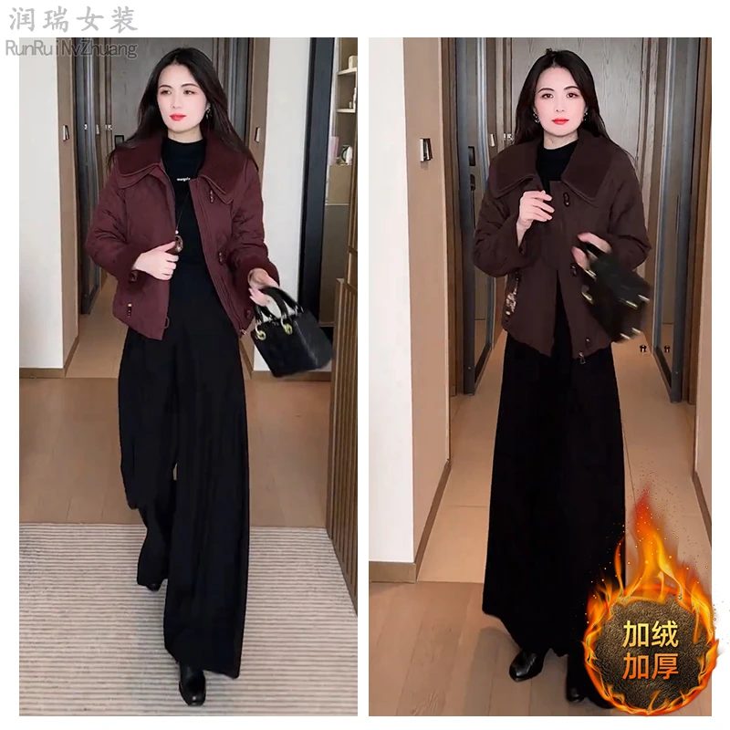 时尚百搭加绒加厚短外套女2025冬季新款小个子百搭加厚保暖夹克潮