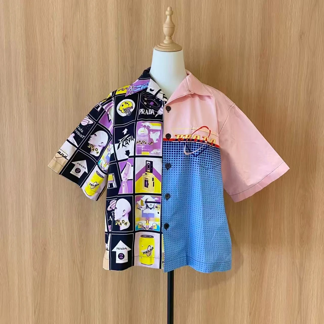99新 Prada/普拉达 susu壹臻doublematch19拼接logo衬衫 98744735