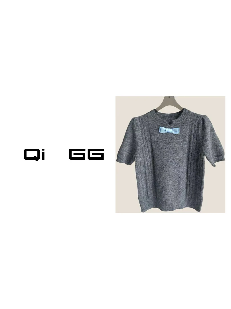 【Qi    GG】灰色甜妹蝴蝶结上衣