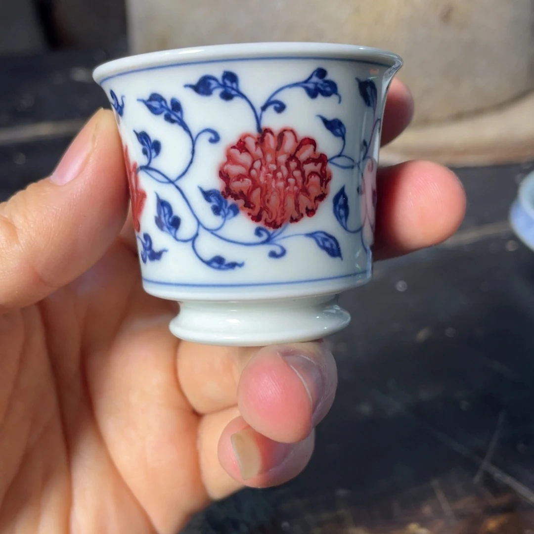 懂***你柴窑青花釉里红主人杯