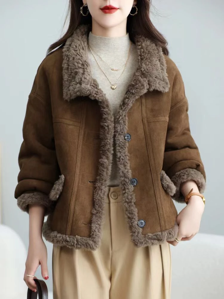 165张2025双面穿新款年海宁冬季反绒面羊毛外套厚款休闲女士