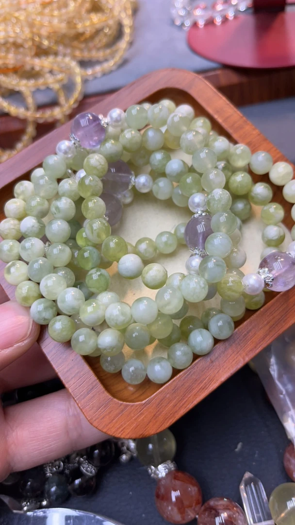 青提奶盖薰衣草粉水晶手串A002