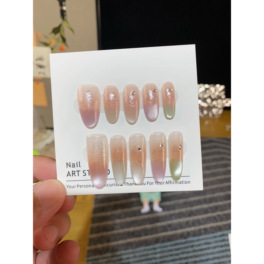 【糖果汽水】纯手工穿戴甲猫眼气质显白轻奢温柔百搭款可拆卸美甲贴