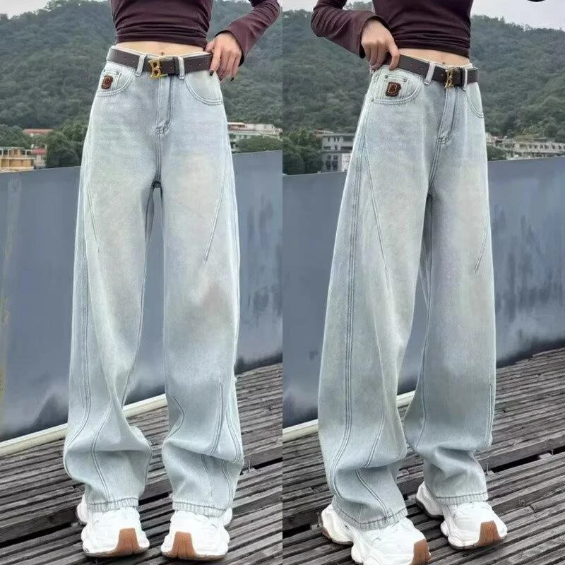 153小个子浅蓝色牛仔裤女新款宽松显瘦阔腿裤休闲直筒阔腿裤高腰