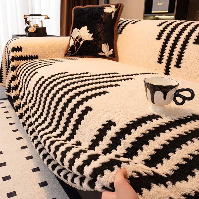 轻奢高级感沙发盖布冬季毛绒沙发毯子防滑沙发巾一整张全盖防猫抓