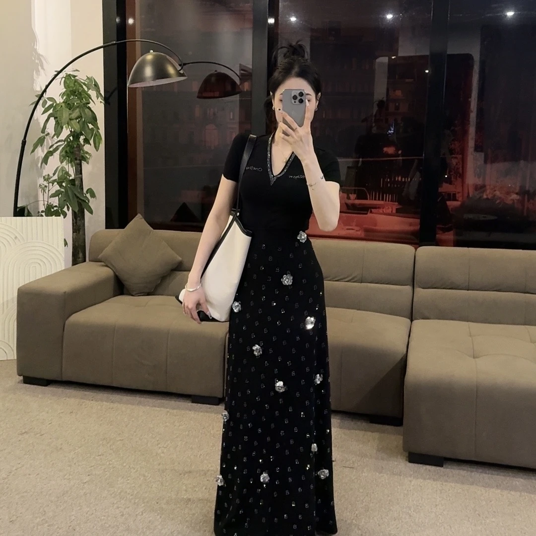 【OS&oneshow】春夏气质遮胯百搭A字裙垂坠感高腰伞裙短袖两件套装