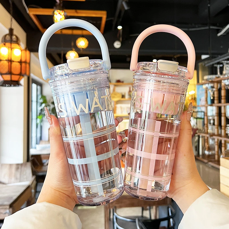 水杯女生大容量夏日吸管杯茶水分离泡茶杯子简约便携双饮随行杯