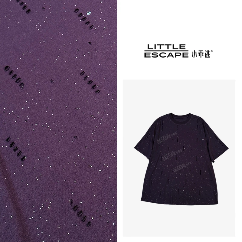 小乖逃三色X白色紫色T恤镂空T恤休闲时尚圆领紫色闪闪上衣M8686