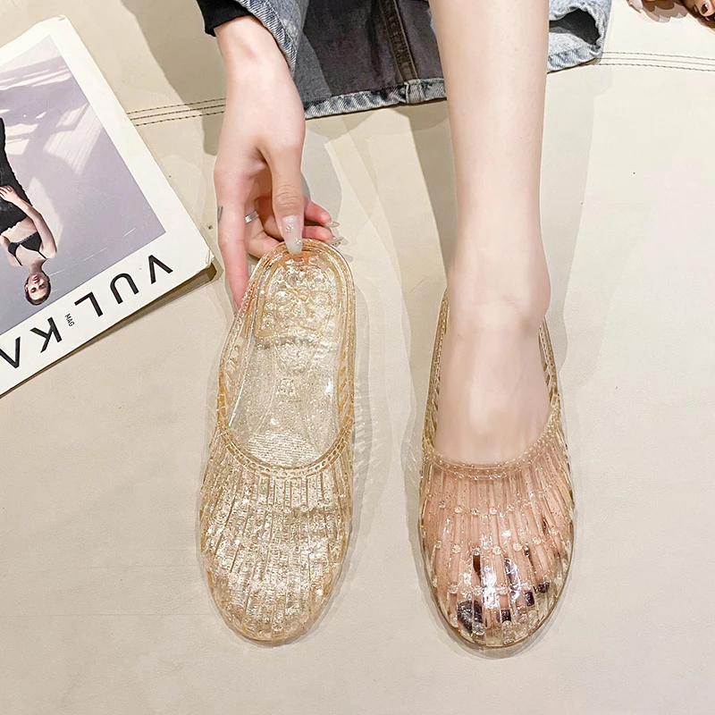 休闲纯色平底舒适低跟包头包头拖百搭塑料洞洞防滑软底平跟女鞋