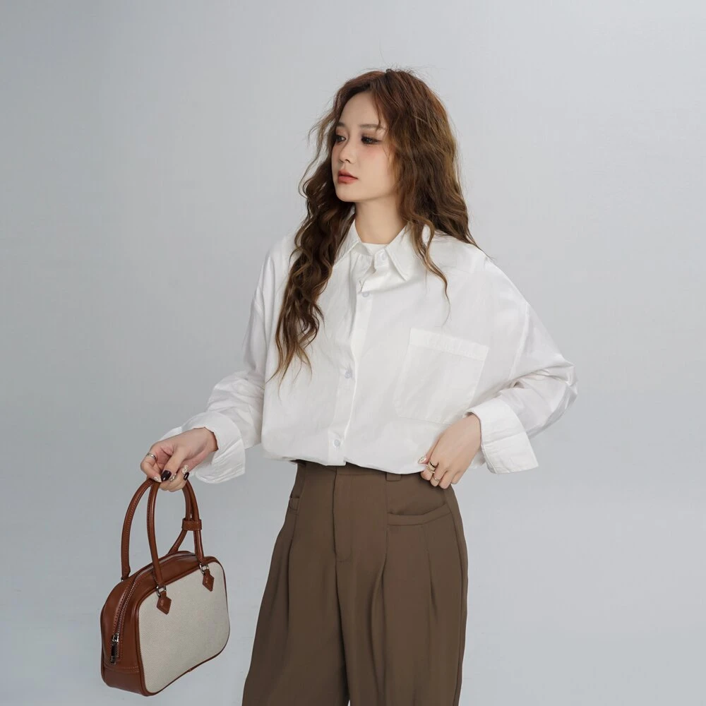 【雪莉专属】ZRTU执图纯色新款长袖衬衣休闲百搭宽松衬衫ZR1516