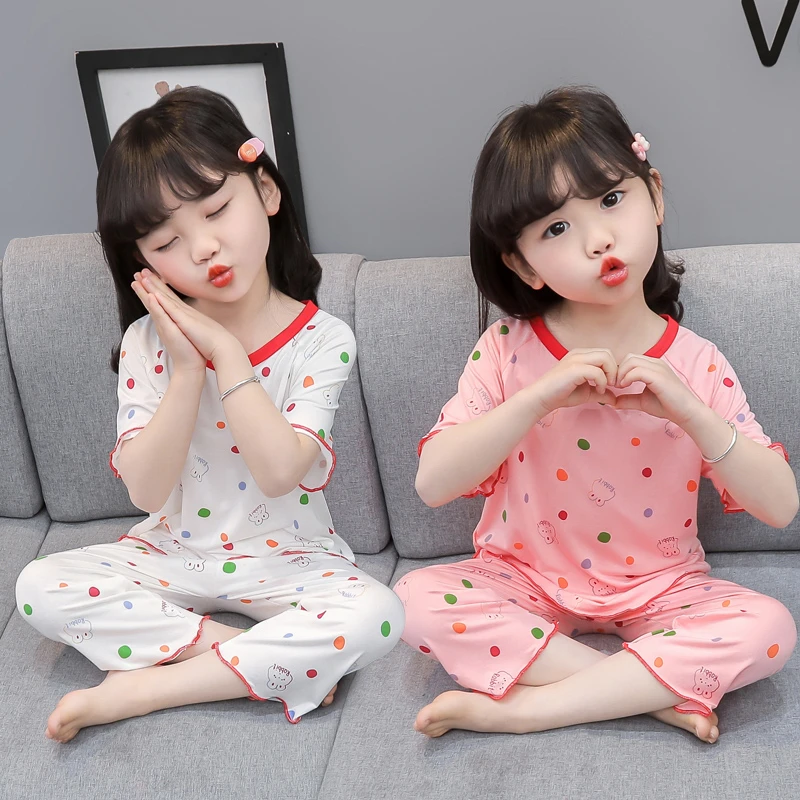 女童睡衣夏季短袖薄款莫代尔小女孩夏装女宝宝分体套装儿童家居服
