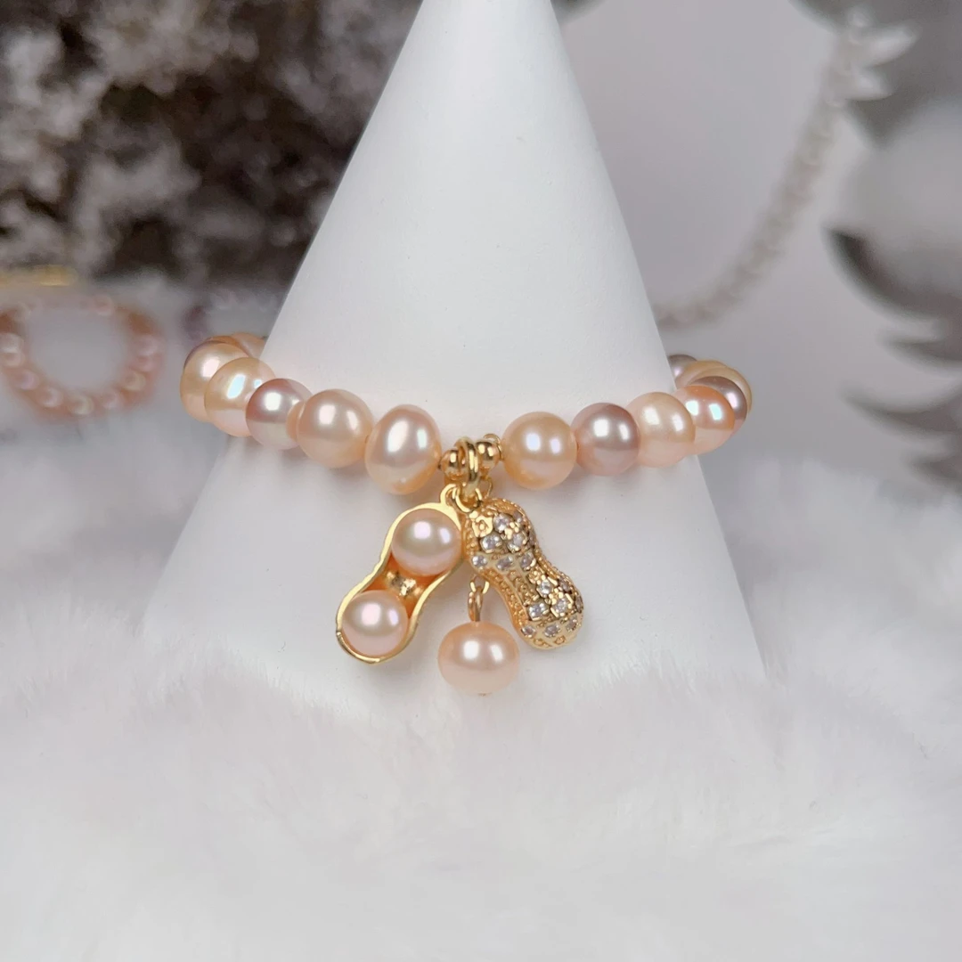 【花生】6-7mm淡水无核珍珠近圆手链轻奢糖果色手串DSL00767