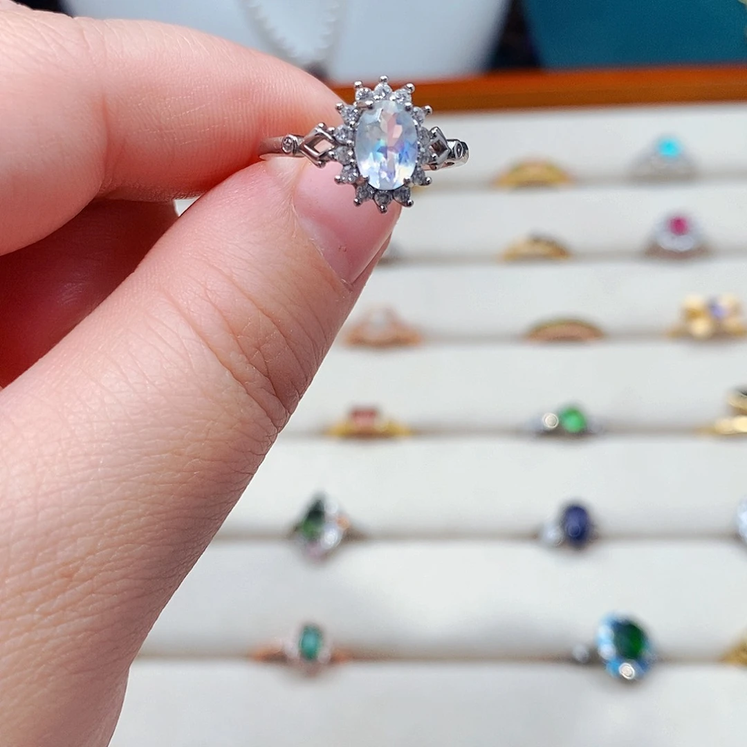 月光石戒指银S925镶嵌